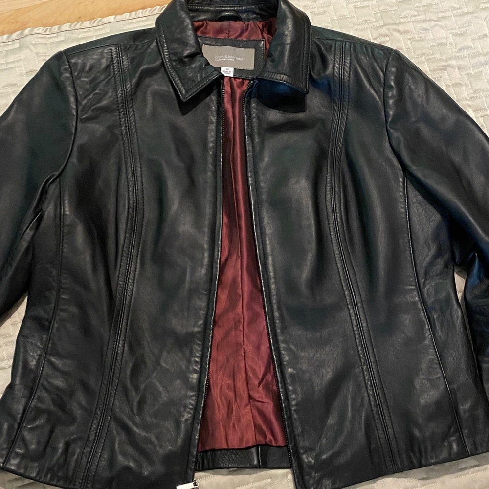 Croft & Barrow Black Leather Jacket with Red Interior